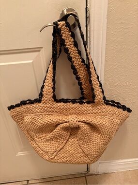 Kate Spade x Target Woven Straw Tote Bag with Black Trim and Bow